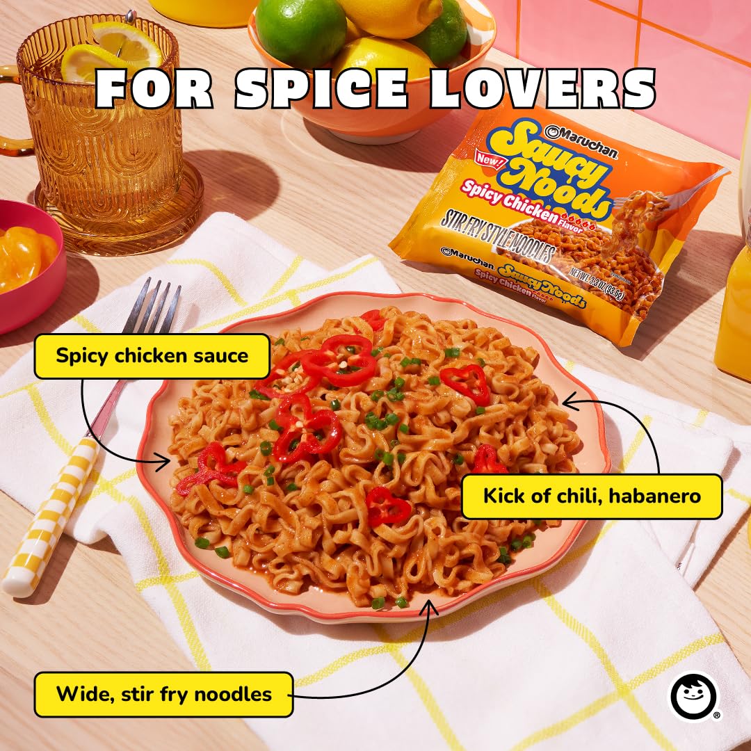 Maruchan noodles in a pan being stir-fried for quick restaurant-style meal