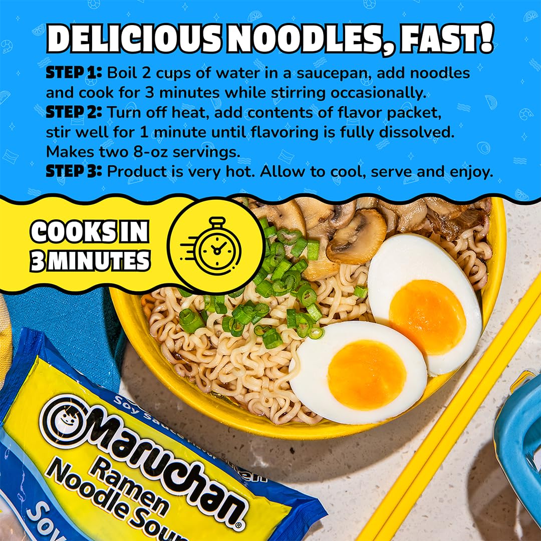 Maruchan ramen cooking in saucepan demonstrating simple three-minute prep