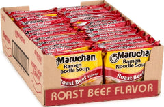 Maruchan roast beef front packaging showing product and convenience benefit