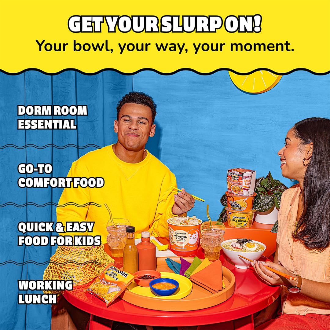 Maruchan cup held in hand showing compact size and portability
