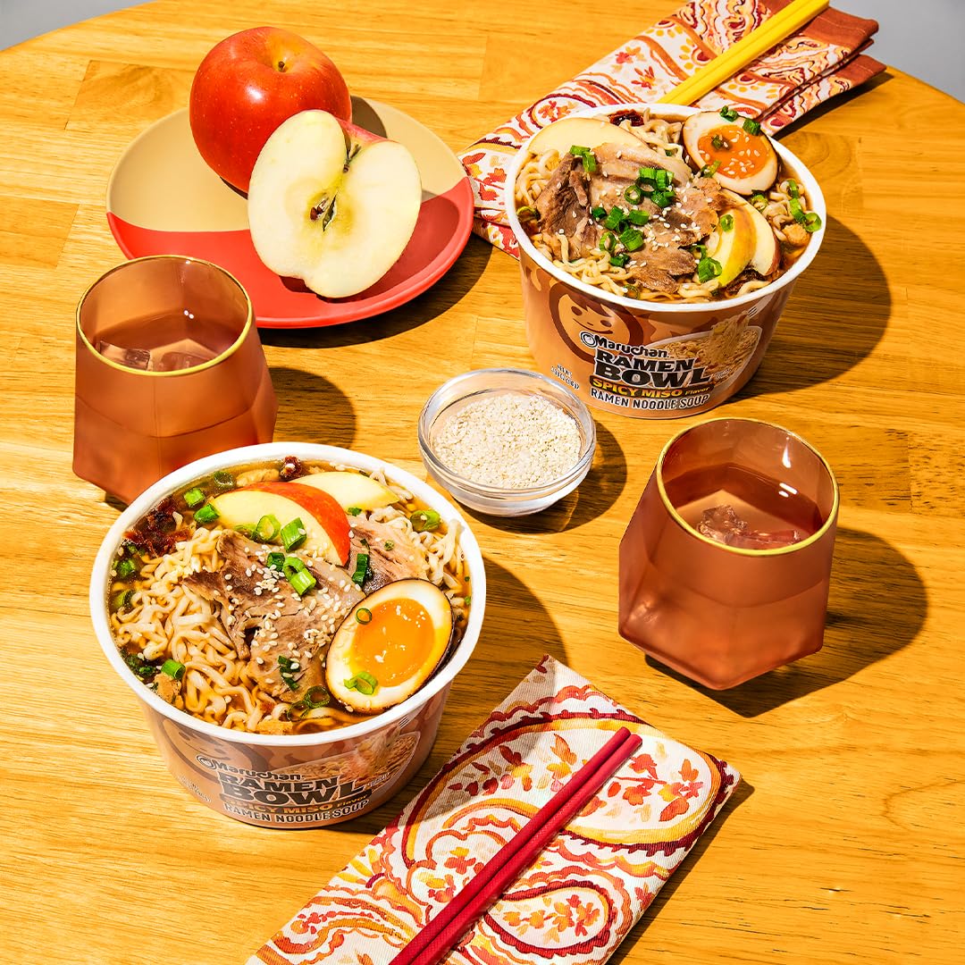 Maruchan close-up of noodles and broth texture showcasing rich flavor
