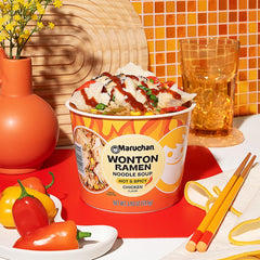 Maruchan served in a bowl with garnish showing easy meal appeal