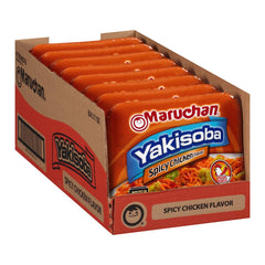 Maruchan front packaging showing spicy chicken flavor and quick meal benefits