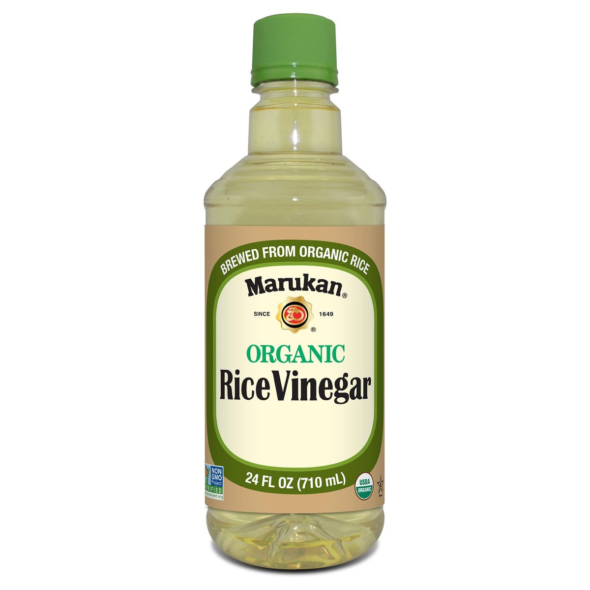 Marukan bottle front label showing organic certification and clean design benefit clarity