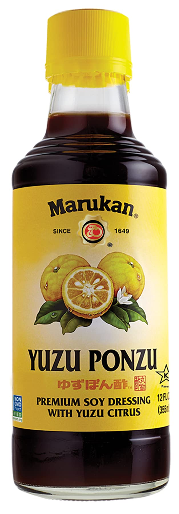 Marukan ponzu yuzu front packaging showing bottle and yellow label benefit bright citrus flavor