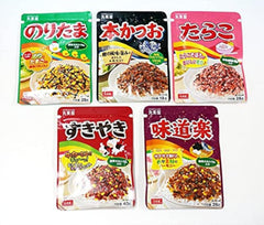 Marumiya front packaging showing five furikake packs and flavor labels for easy selection