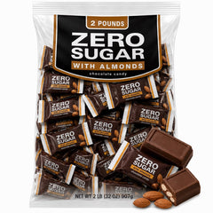 MASHBOX front packaging of zero sugar milk chocolate with almonds showing bulk bag benefit