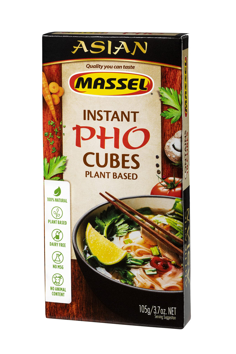 Massel front packaging showing pho bouillon 60-cube bulk pack, clear pantry storage benefit