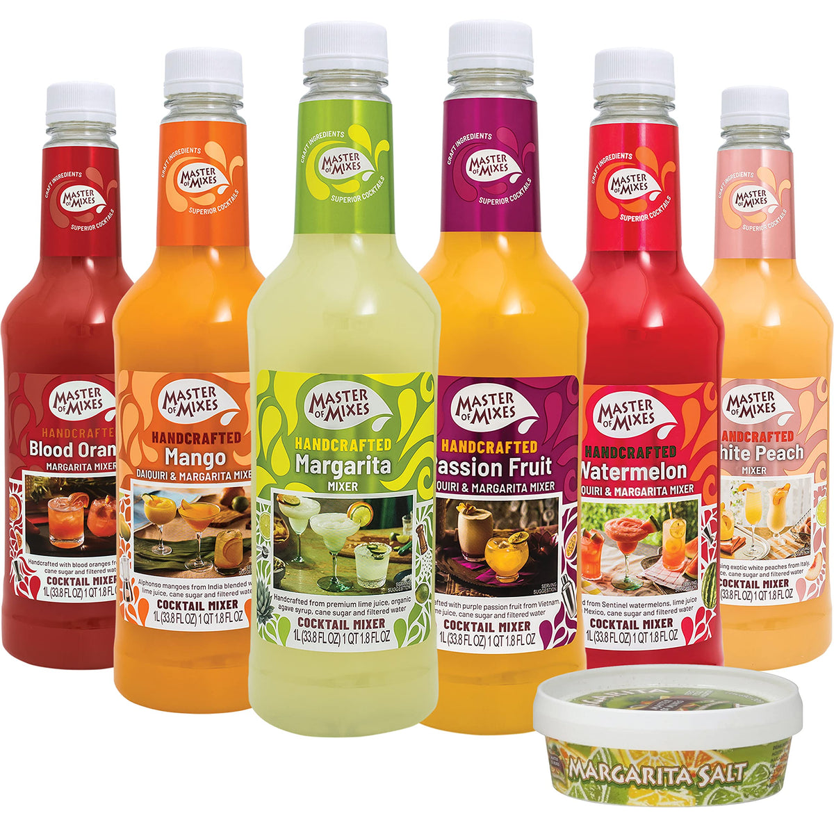 Master of Mixes front packaging showing full six-bottle variety pack benefit quick serving