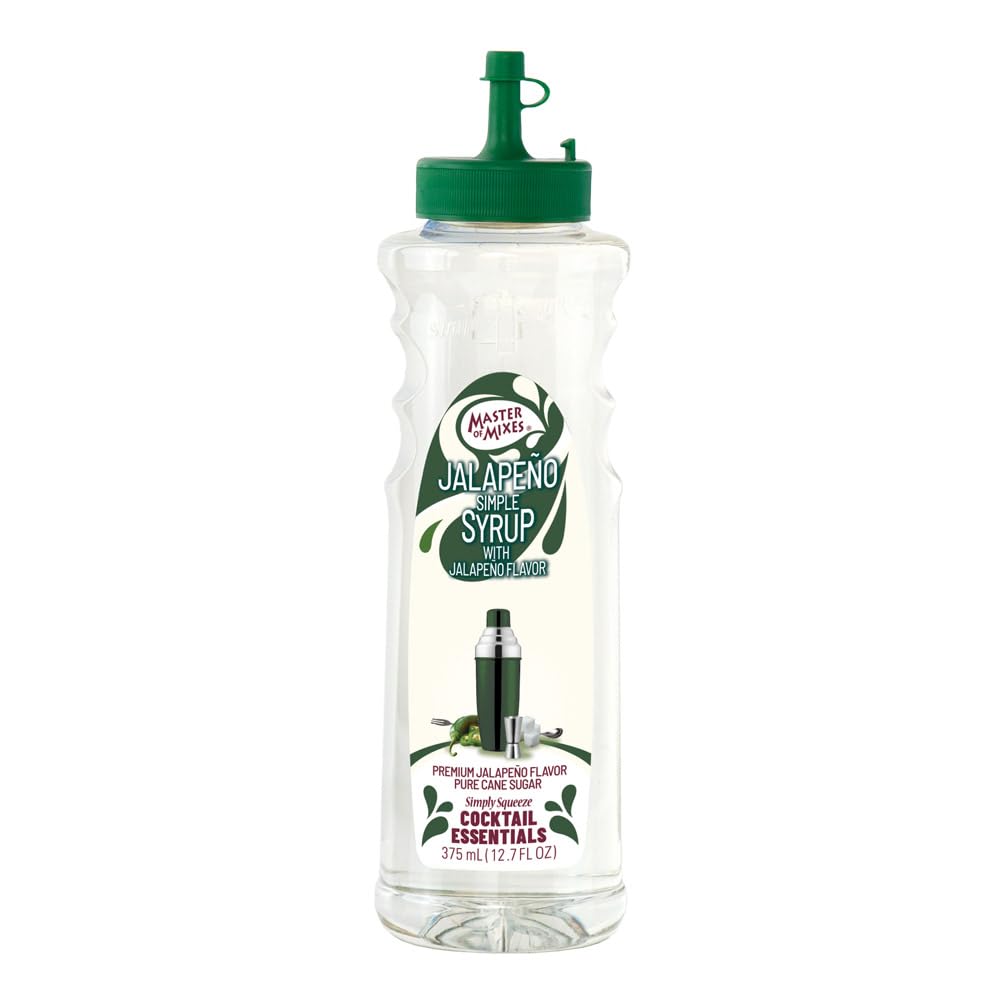 Master of Mixes 375mL bottle front view showing label and clear jalapeño syrup benefit speed