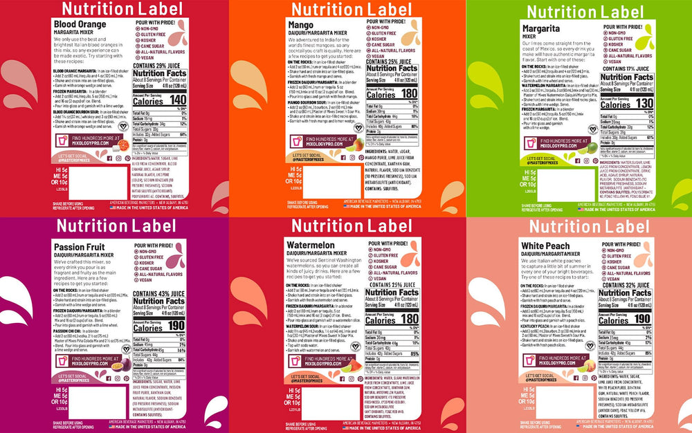 Master of Mixes label close-up highlighting flavor and instructions for reliable mixing