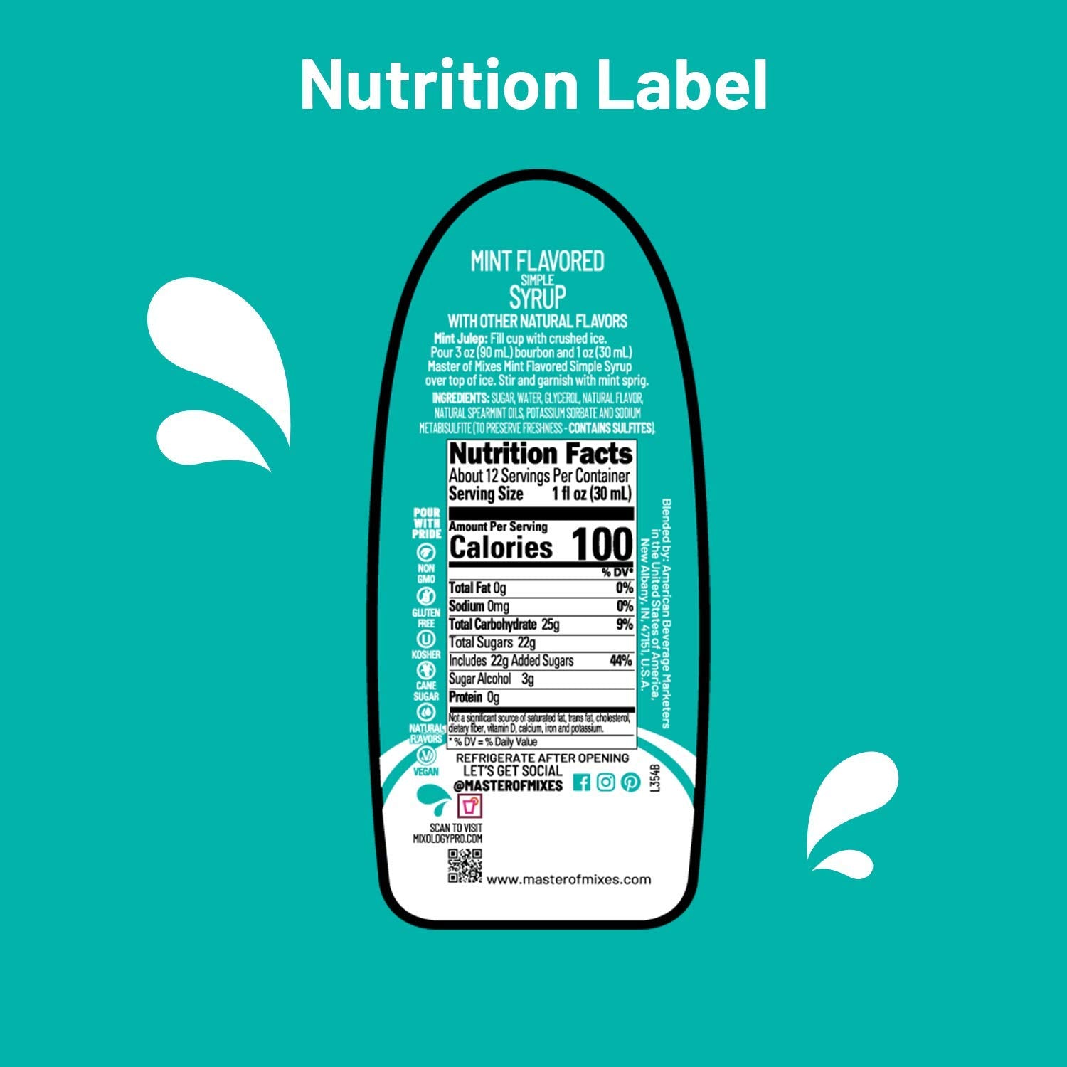 MASTER OF MIXES label close-up highlighting spearmint origin and certifications