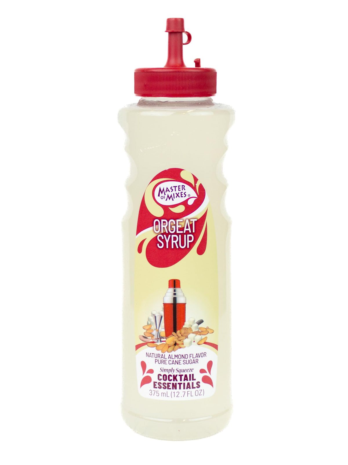 Master of Mixes orgeat front packaging showing label and bottle for easy identification