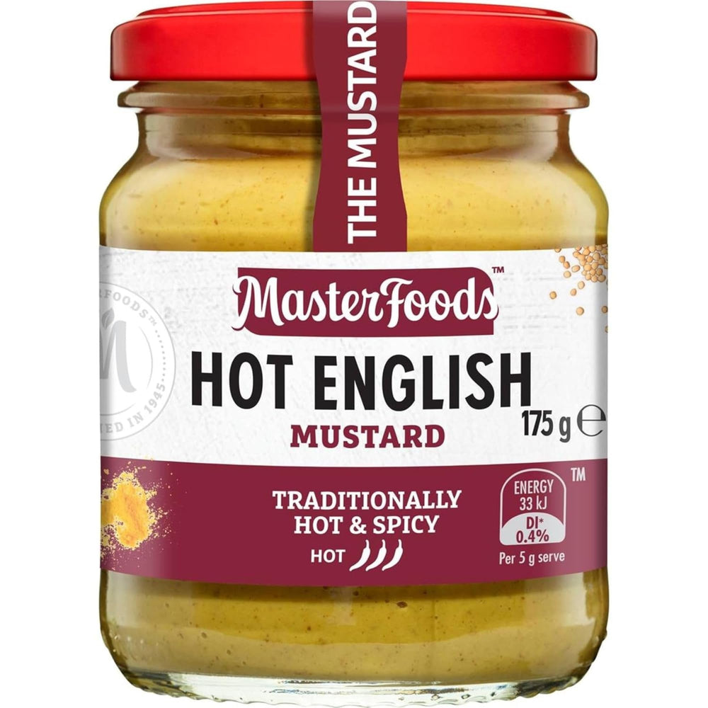 MasterFoods front label showing 175g jar and bold English mustard benefit