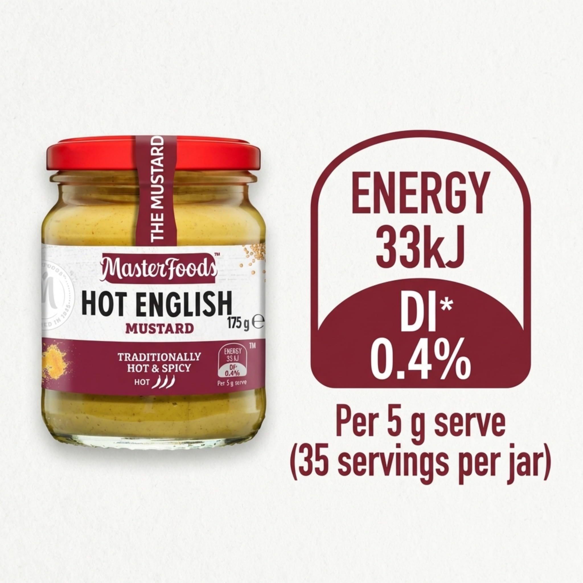 Hand holding MasterFoods jar to show 175g scale and portioning benefit