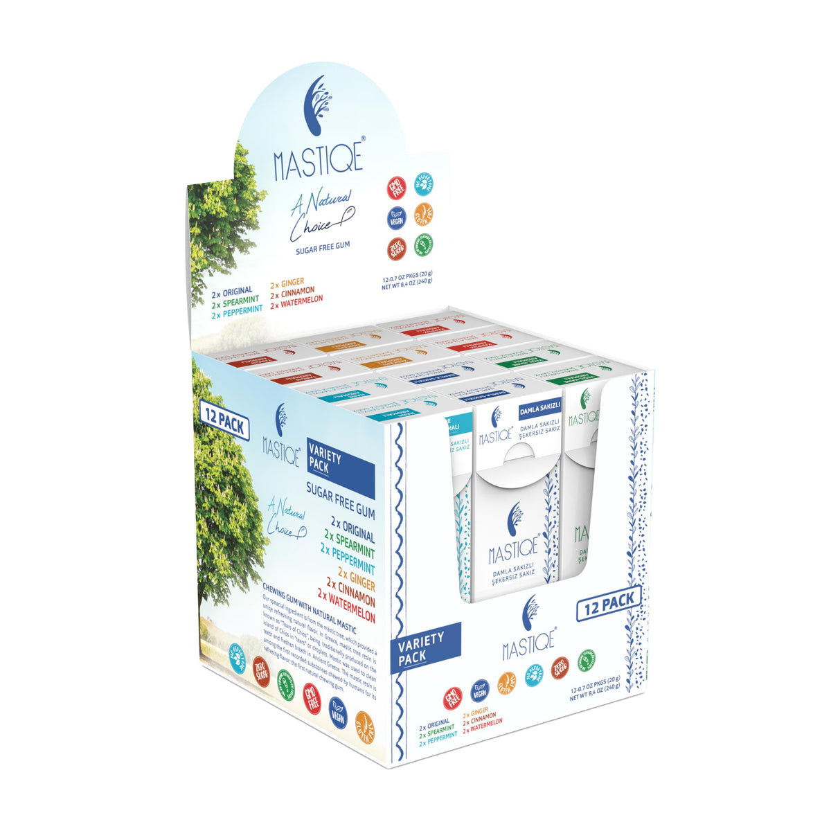Mastiqe front packaging showing brand and variety pack benefits