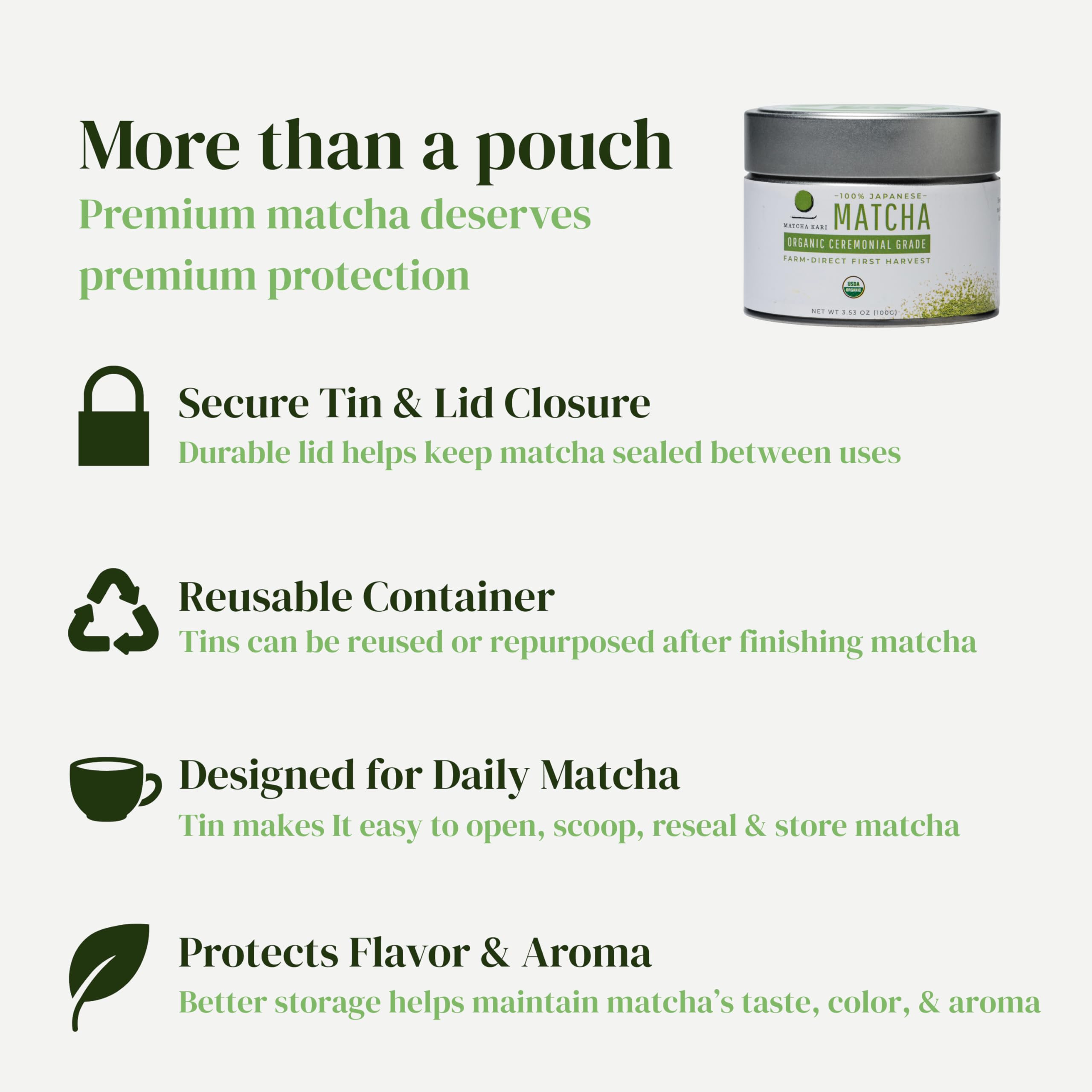 Matcha Kari measuring spoon with powder demonstrating easy portioning