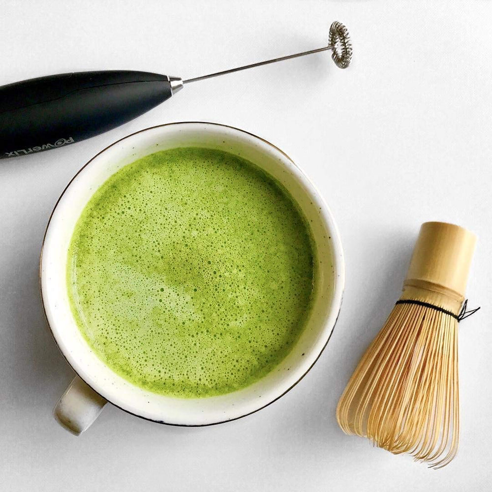 Matcha Konomi Akira latte in a kitchen setting showing versatility for beverages and recipes