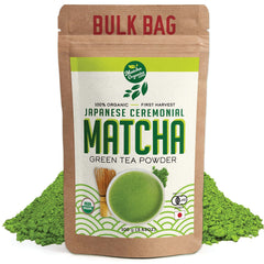 Matcha Organics front package showing label and vibrant green color benefit freshness