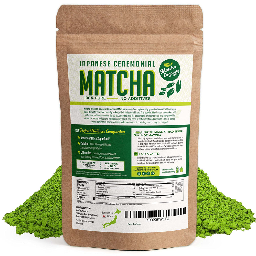Matcha Organics powder close-up texture highlighting fine 20-micron grind benefit