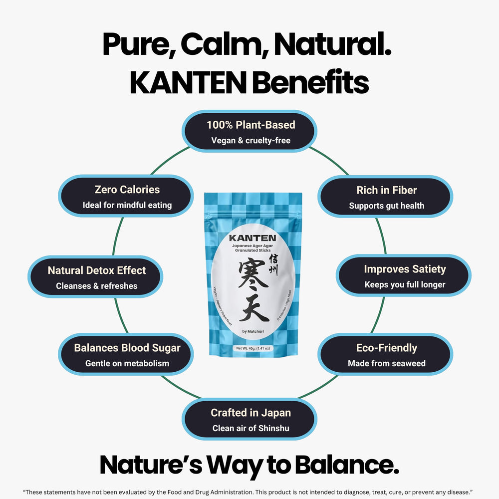 Matcharl KANTEN powder close-up highlighting fine texture and purity