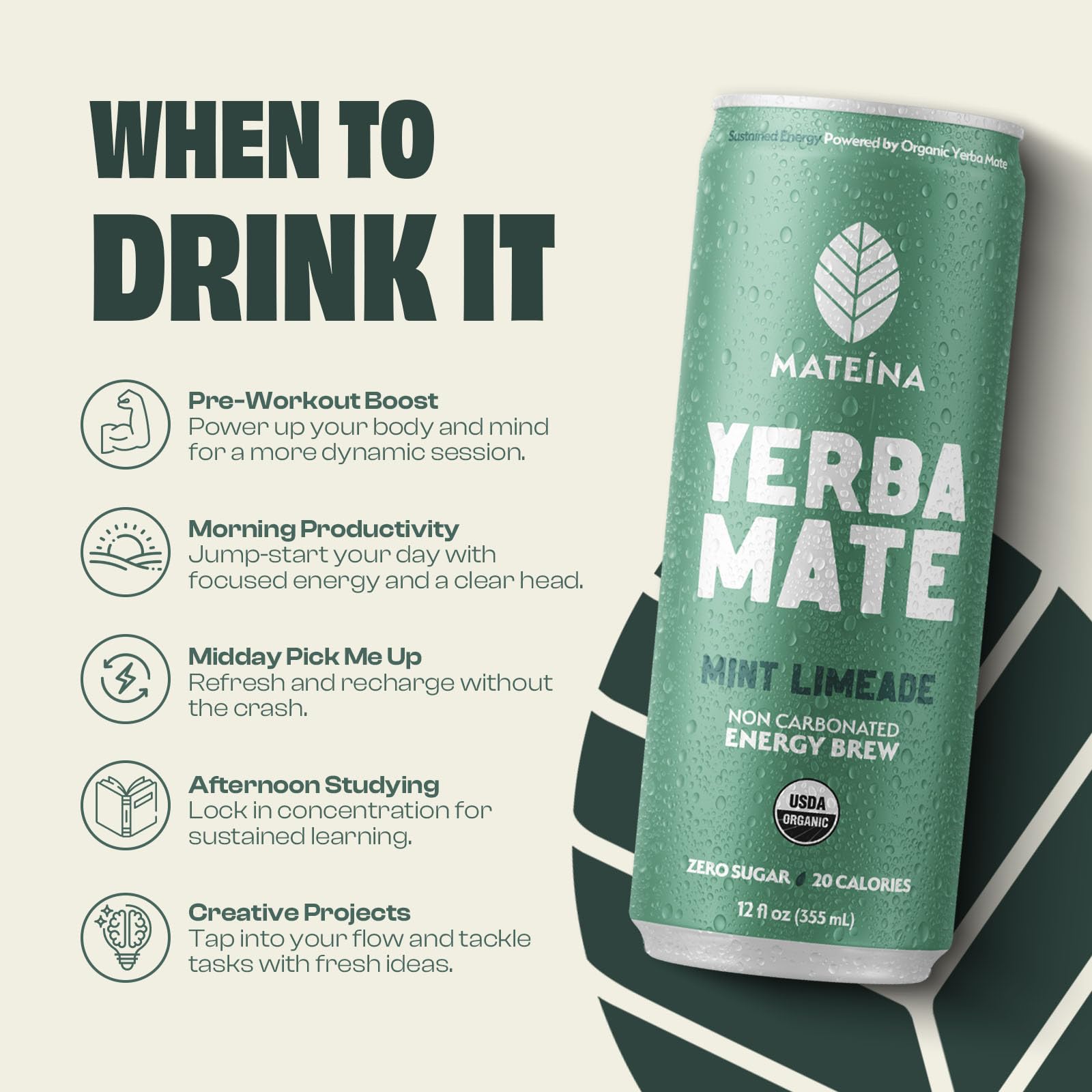 Mateina can opened pouring into glass demonstrating smooth non-carbonated sip