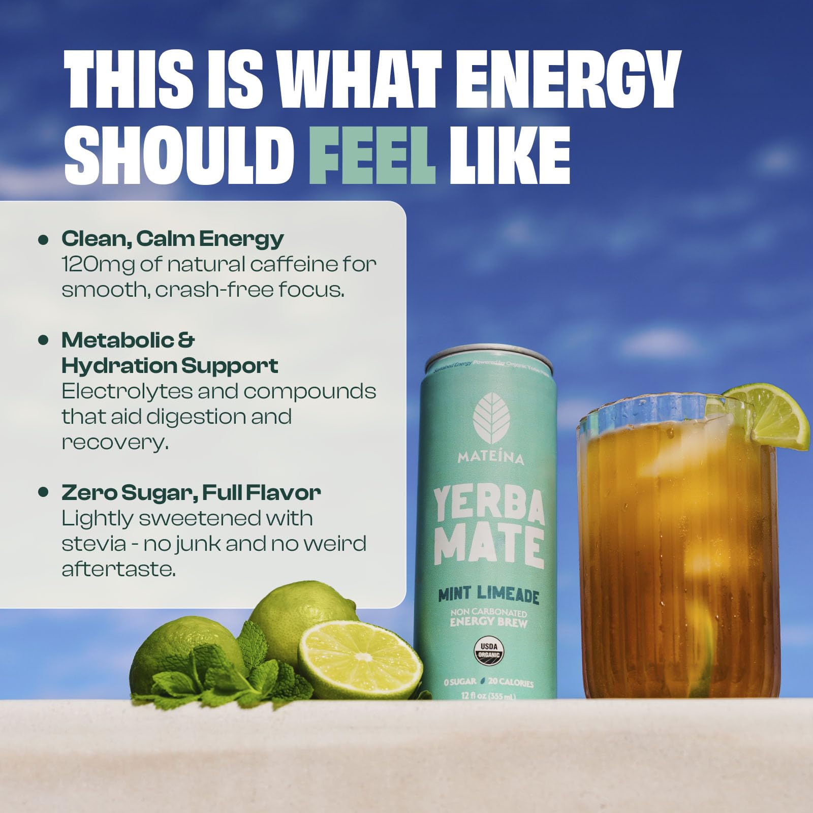 Mateina close-up of ingredients label showing organic yerba mate clarity
