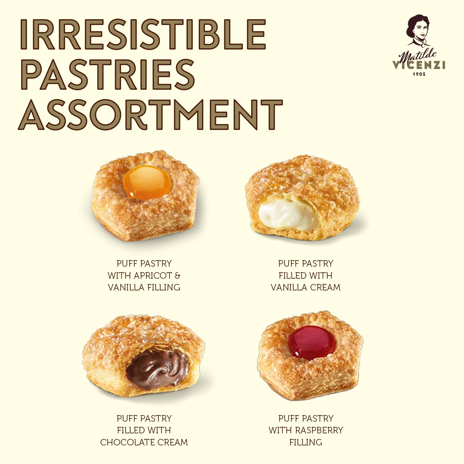 Matilde Vicenzi close-up of flaky puff pastry layers highlighting crisp texture and buttery appeal