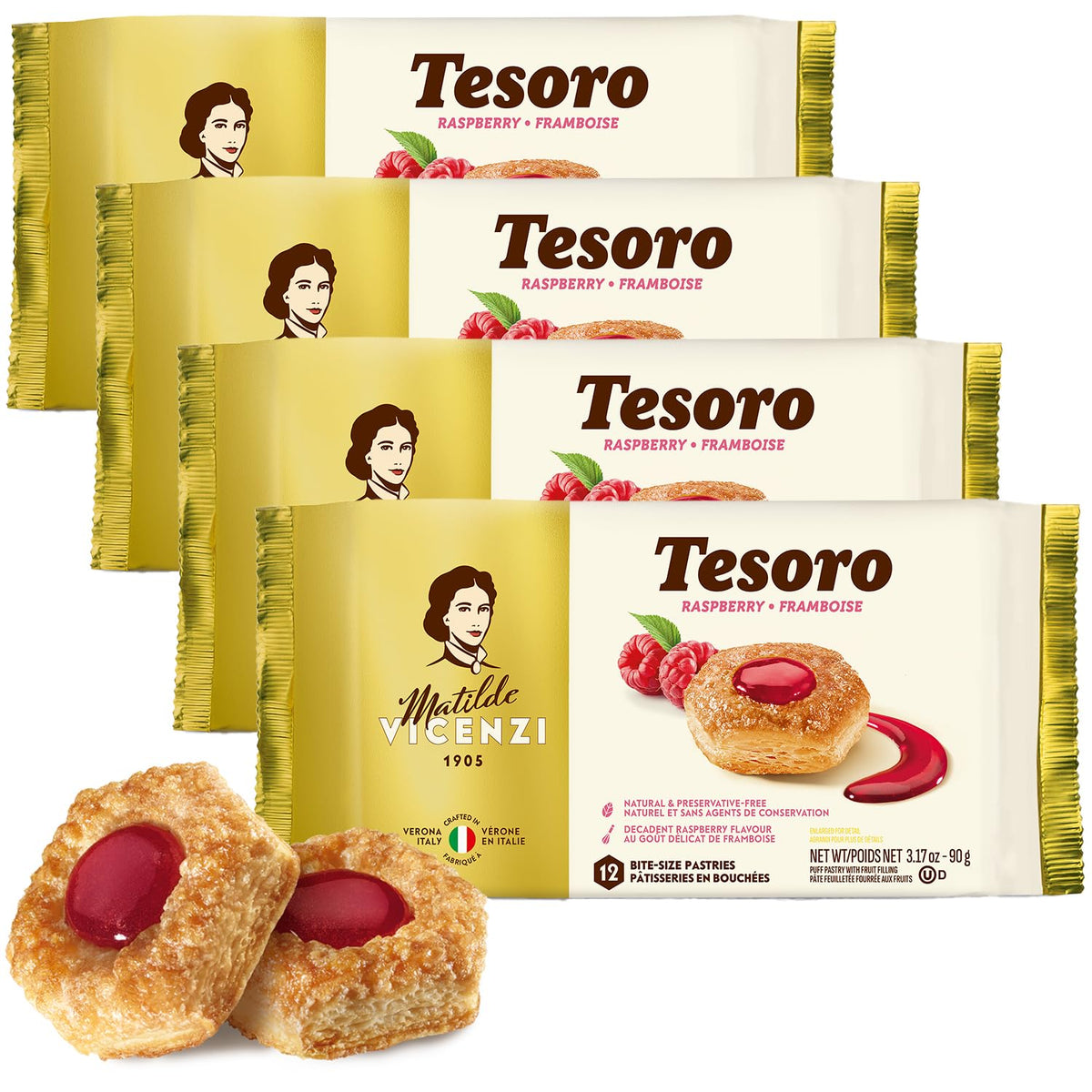 Pasticceria Matilde Vicenzi front packaging showing 4-pack and benefits