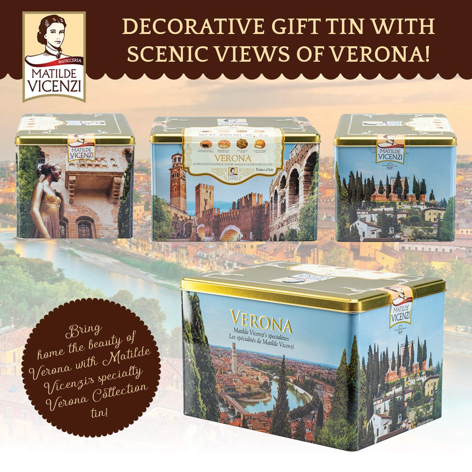 Matilde Vicenzi open tin with assorted cookies displayed for easy serving