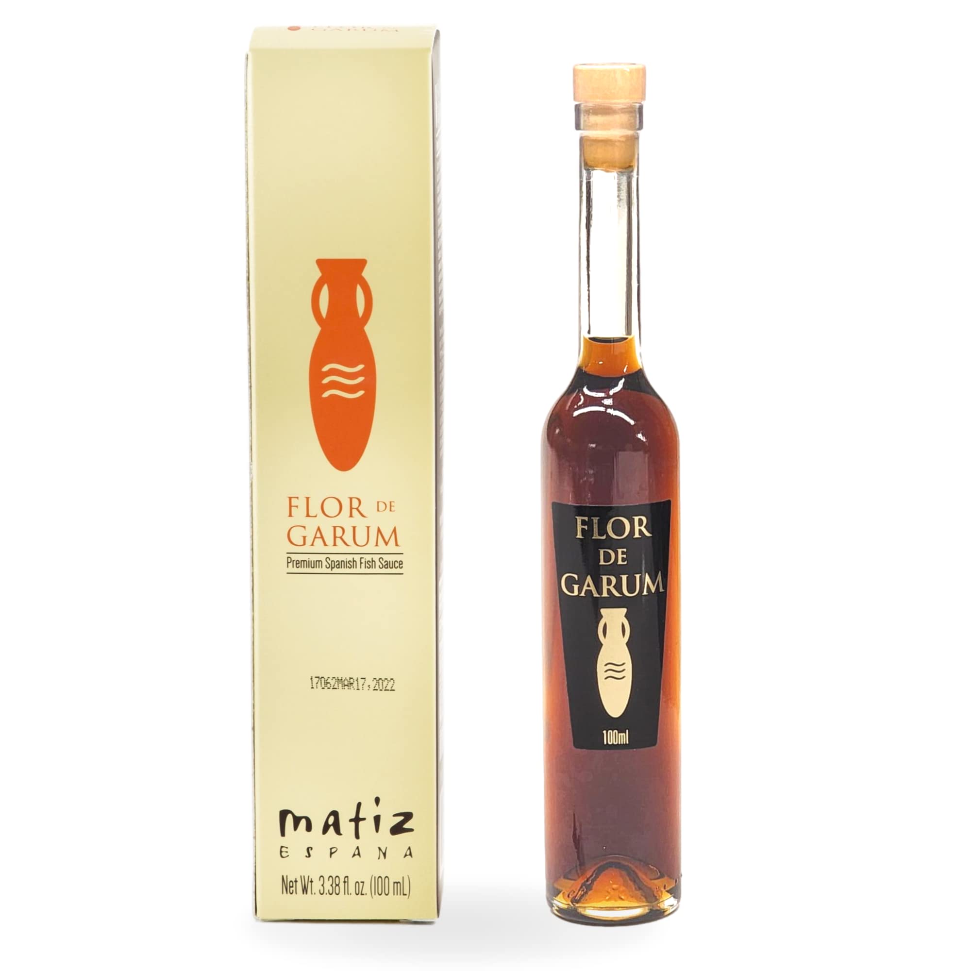 Matiz Espana front bottle showing elegant garum packaging and premium appeal