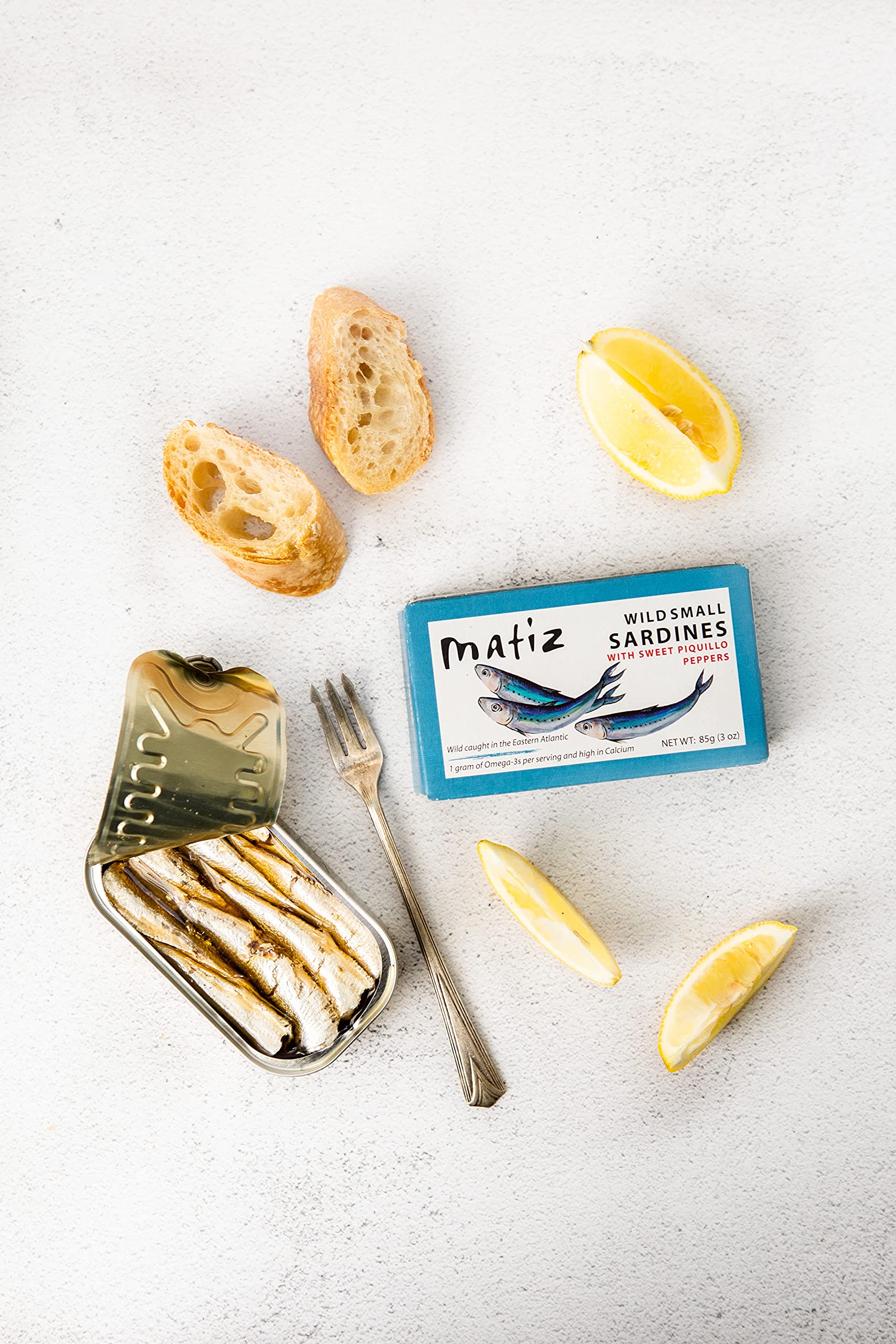 Matiz sardinillas on toasted bread displaying quick serving idea