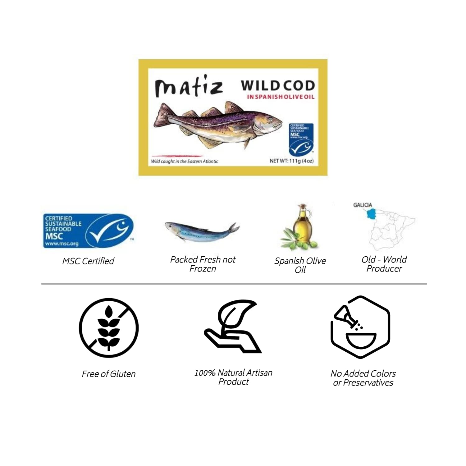Matiz flaked cod fillet detail showing tender texture and no bones for convenience