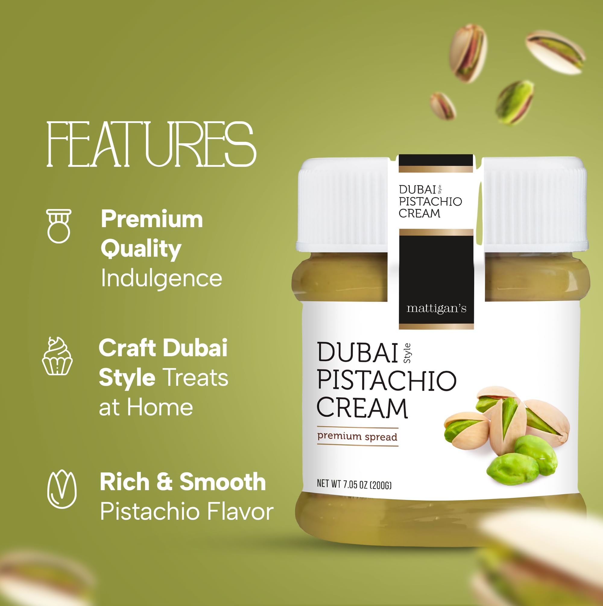 Mattigan's pistachio cream on a spoon highlighting smooth texture benefit
