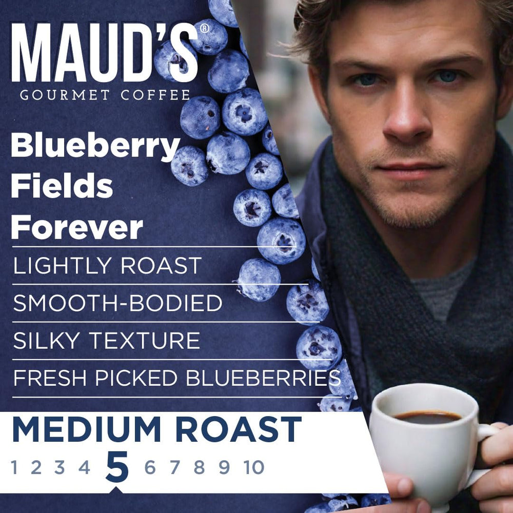 Maud's brewed cup with steam showing blueberry aroma and inviting warmth