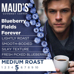 Maud's brewed cup with steam showing blueberry aroma and inviting warmth