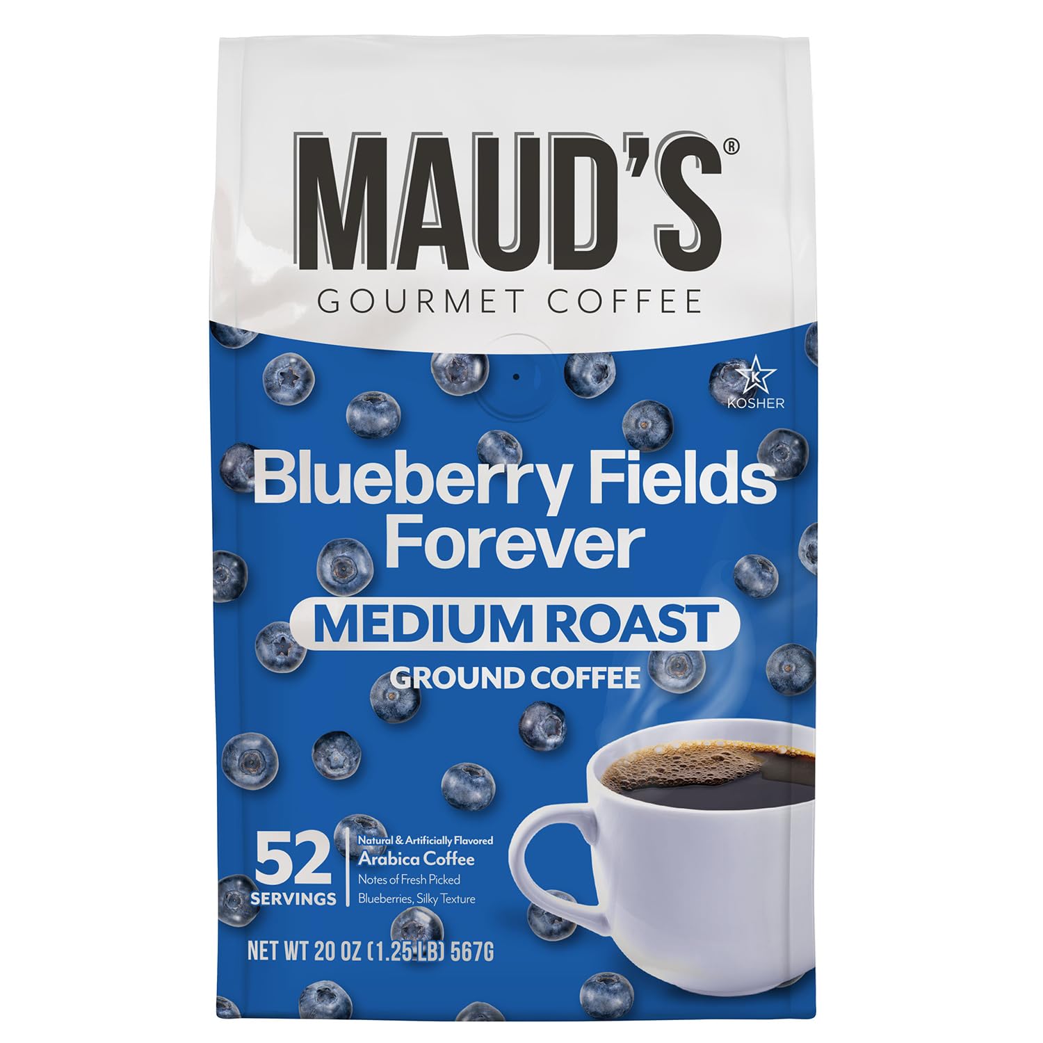 Maud's front packaging showing 20 oz bag and bright branding for shelf appeal