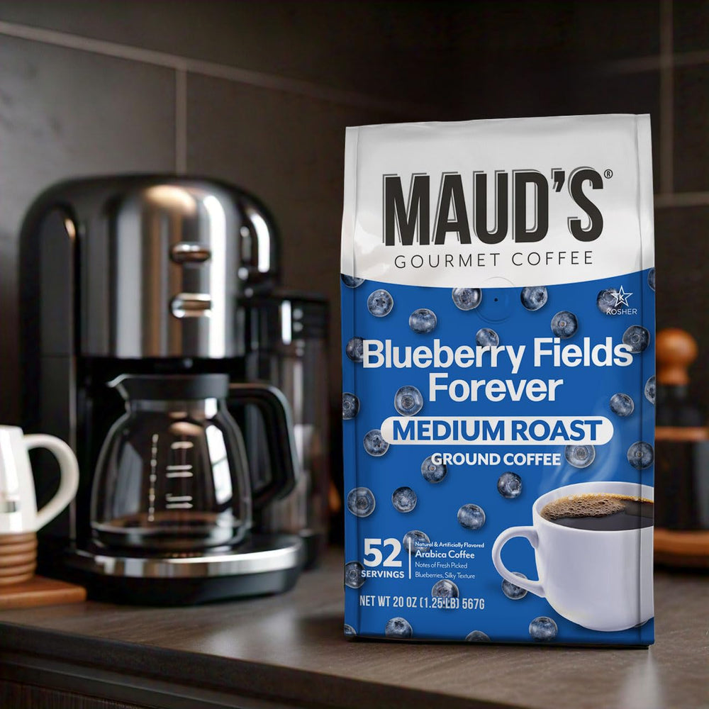 Maud's label detail emphasizing natural blueberry flavor and ethical sourcing