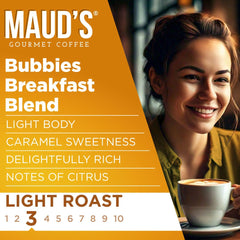 Maud's coffee pouring from pod into cup emphasizing fresh aroma and bright flavor