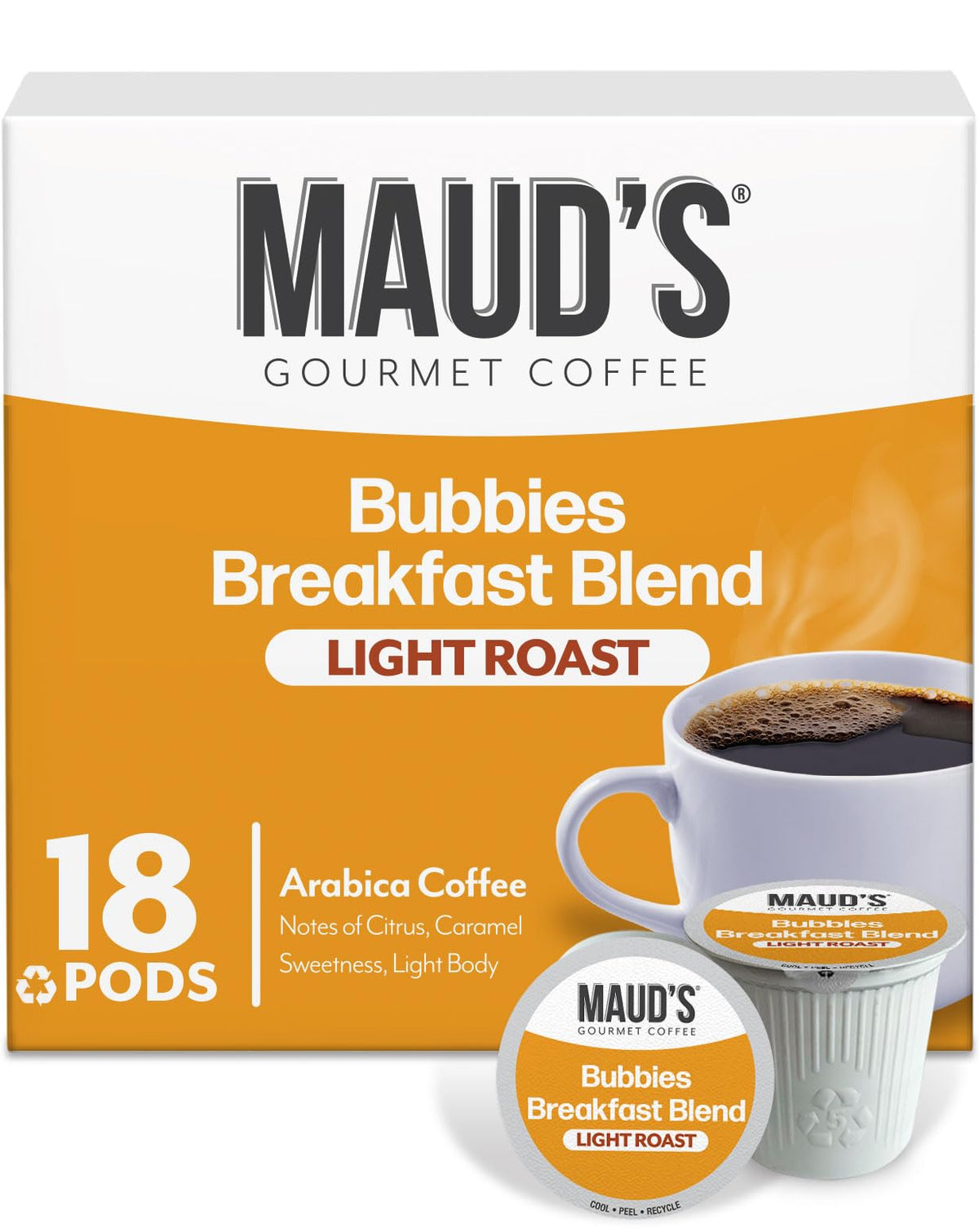 Maud's front packaging showing 18ct box and clear product identity and convenience