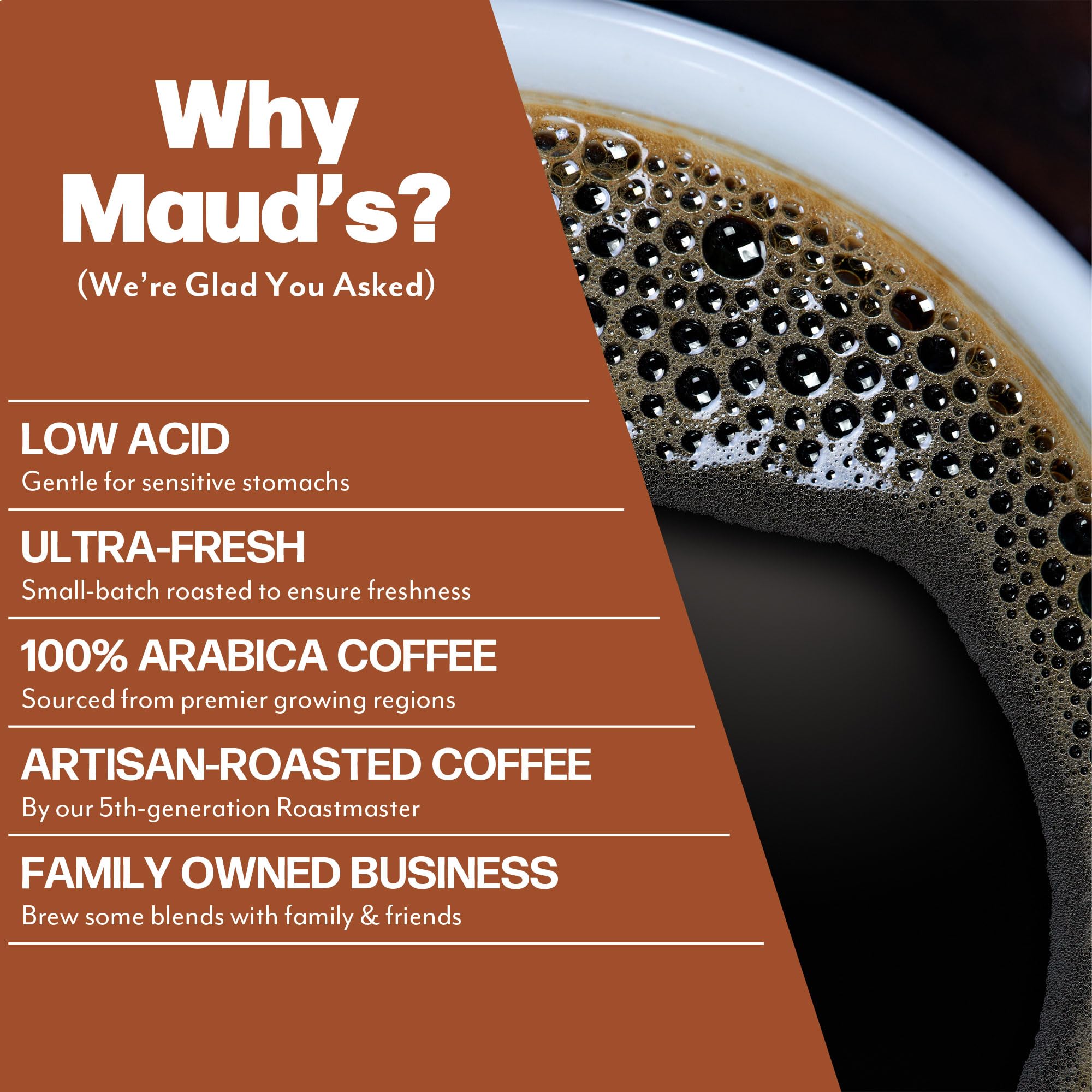 Maud's coffee pouring from machine into mug, highlighting quick brewing