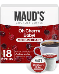 Maud's front packaging showing 18ct pods and bold cherry flavor benefit convenience