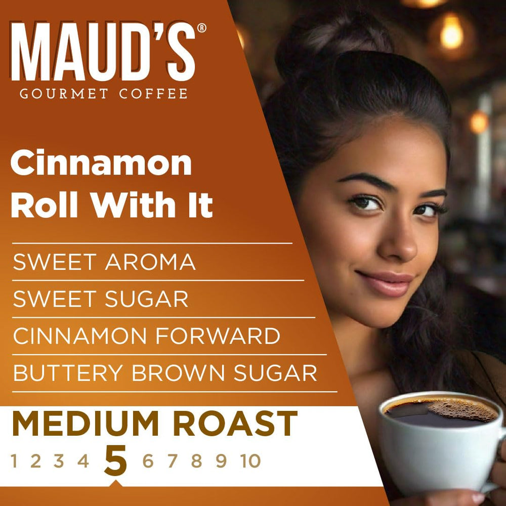 MAUD'S brewed cup top view with cinnamon aroma rising, promising warm flavorful enjoyment