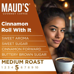 MAUD'S brewed cup top view with cinnamon aroma rising, promising warm flavorful enjoyment