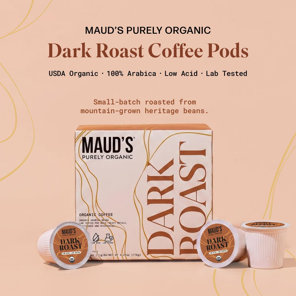 Maud's brewed cup overhead showing crema and dark-cocoa tones, satisfying morning flavor