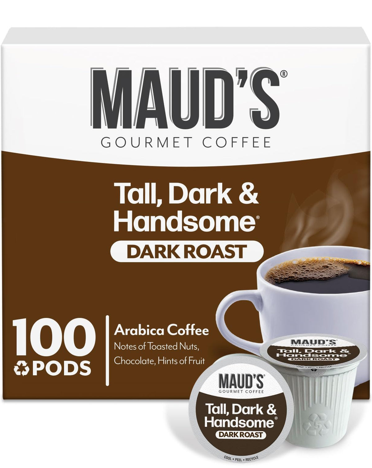 Maud's front packaging showing 100-count box and bold branding benefit convenience