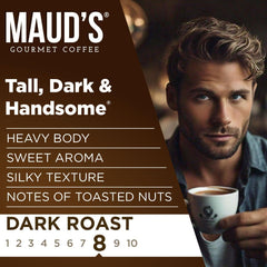 Maud's brewed coffee in cup poured from pod, showcasing rich crema and flavor appeal