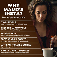 Maud's prepared hot cup steaming to highlight quick, flavorful brewing