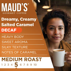 Maud’s brewed cup top view with caramel crema showcasing rich aroma