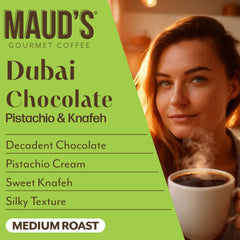 MAUD'S brewed cup displaying rich crema and chocolate-pistachio aroma benefit